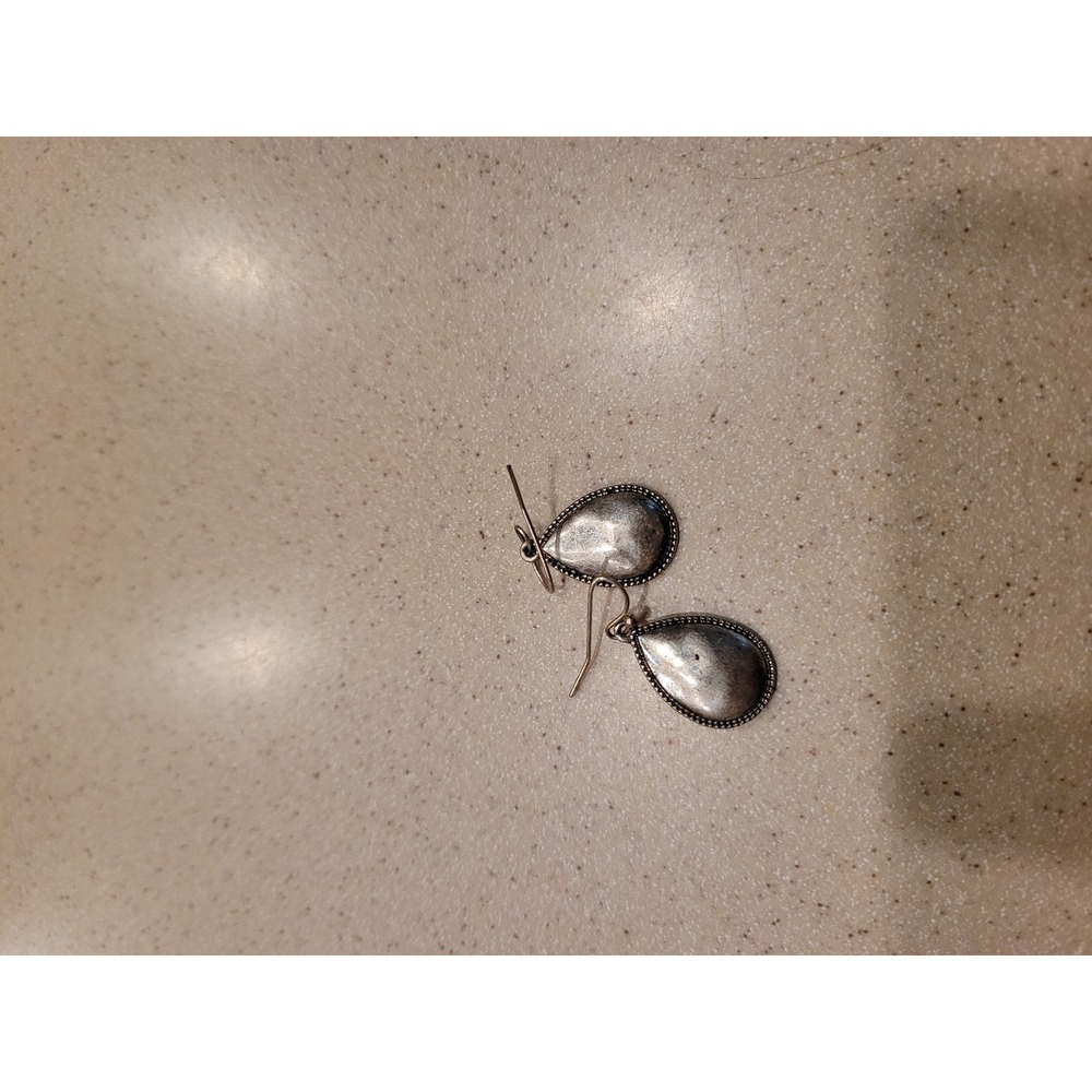 Silver Tone Hammered Teardrop Dangle Earrings Bohemian Antiqued Finish Drop